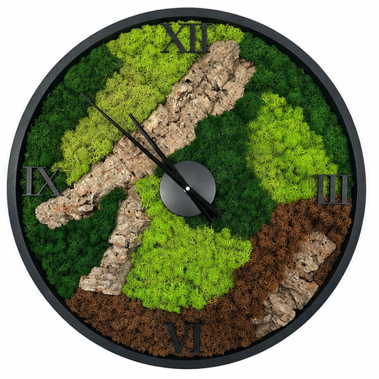 Handgefertigte Moos - Wanduhr "Tiroler Bergwald" - Unikat